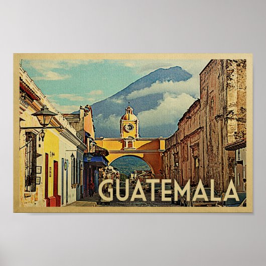 Guatemala Poster Vintage Travel Antigua Art (Voorkant)
