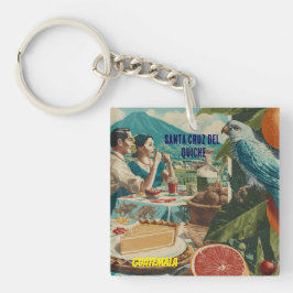 GUATEMALA, SANTA CRUZ DEL QUICHE Retro poster Sleutelhanger