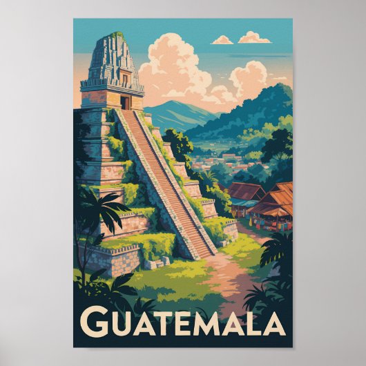 Guatemala Tikal Nationaal Park Illustratie Reizen Poster (Voorkant)