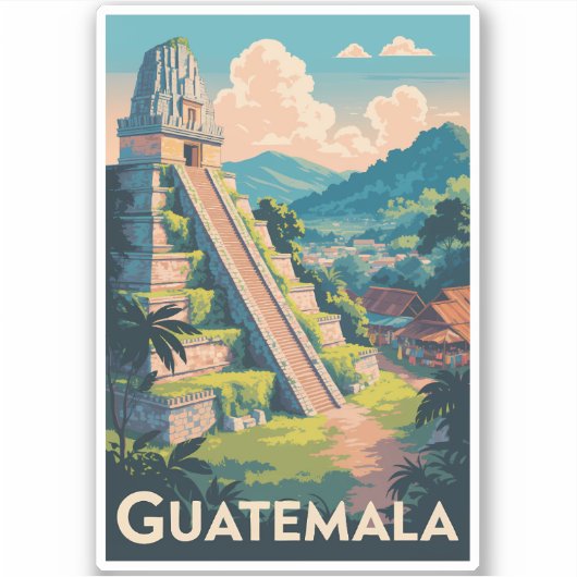 Guatemala Tikal Nationaal Park Illustratie Reizen Sticker (Voorkant)