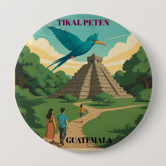 GUATEMALA, TIKAL PETEN Retro poster Ronde Button 4,0 Cm (Voorkant)