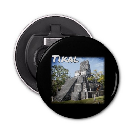 Guatemala Tikal Ruins Temple Button Flesopener (Voorkant)