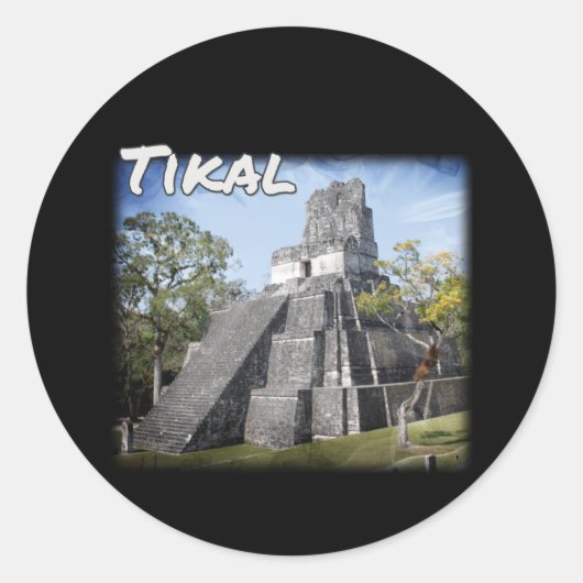 Guatemala Tikal Ruins Temple Ronde Sticker (Voorkant)