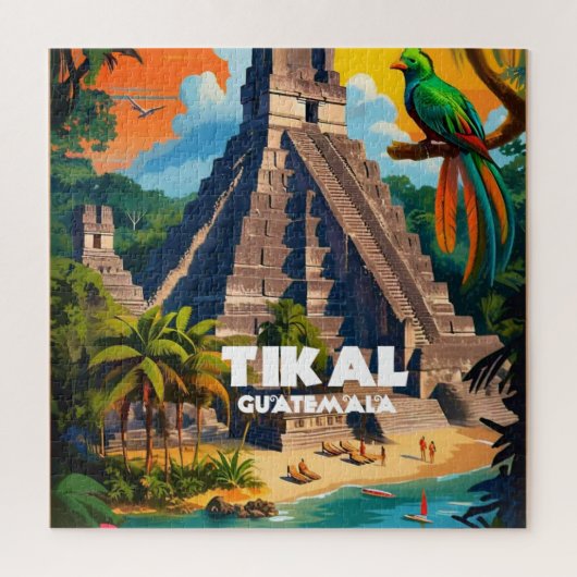 Guatemala Tikal Temple |  retro Legpuzzel (Verticaal)