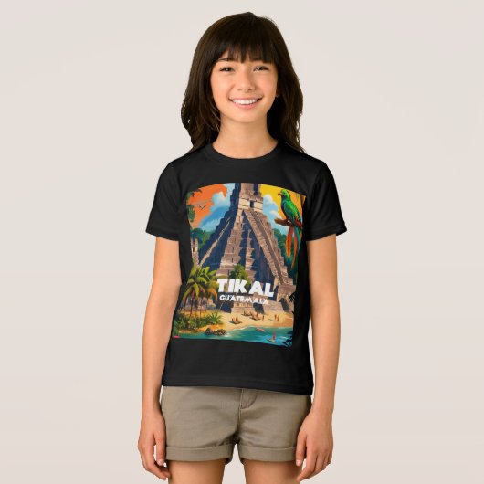 Guatemala Travel Vintage Poster Tikal Tri-Blend Shirt (Voorkant volledig)