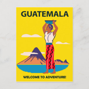 Guatemala, vrouw in volkscostuum met bord op hoofd briefkaart