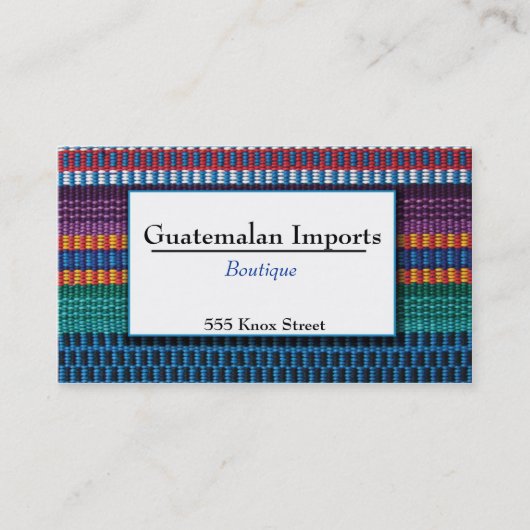 Guatemalaanse import Boutique Visitekaartje (Voorkant)