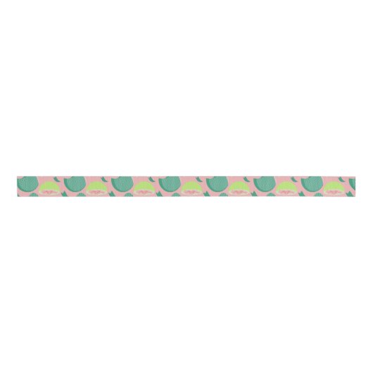 Guava Greenery Pink Green Fruit Pattern Grosgrain Lint (Voorkant)