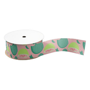 Guava Greenery Pink Green Fruit Pattern Grosgrain Lint