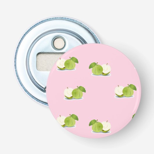 Guave op roze button flesopener (Voorkant)