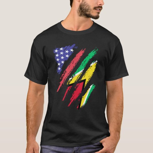 Guayanese American Patriot Grown Heart Flag Stripe T-shirt (Voorkant)