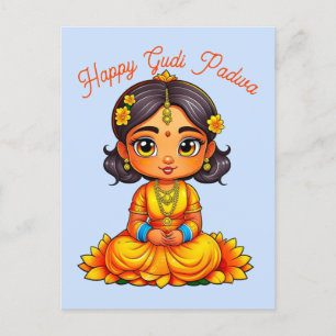 Gudi Padwa Chibi Meisje Briefkaart