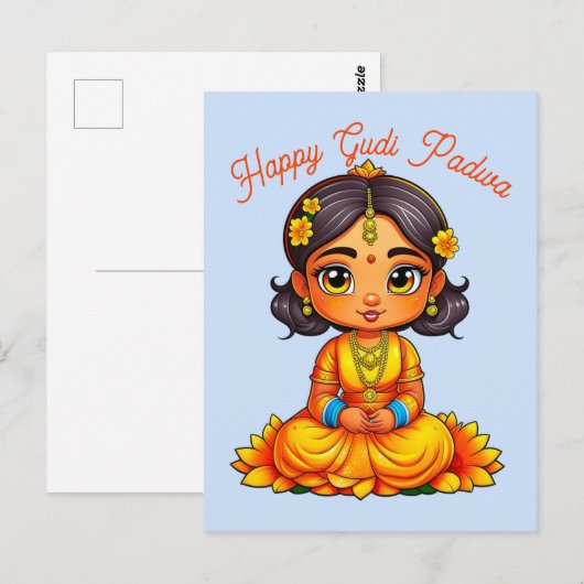 Gudi Padwa Chibi Meisje Briefkaart (Voorkant / Achterkant)