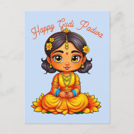 Gudi Padwa Chibi Meisje Briefkaart