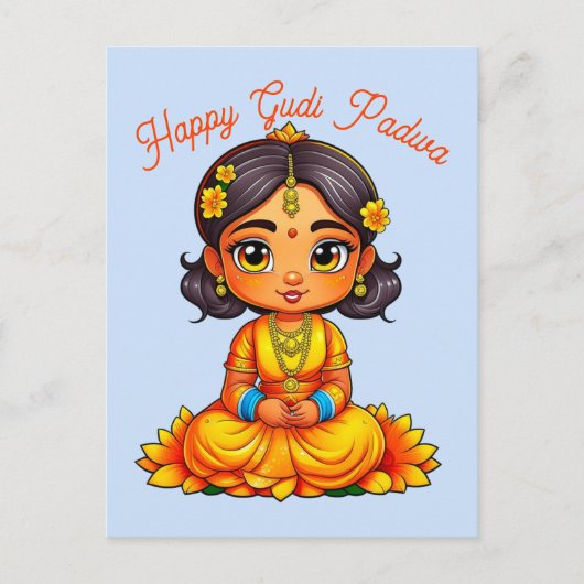 Gudi Padwa Chibi Meisje Briefkaart (Voorkant)