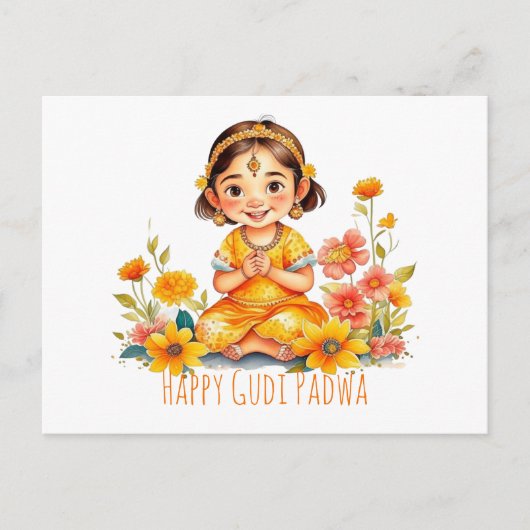 Gudi Padwa Schattige Meisje Briefkaart (Voorkant)