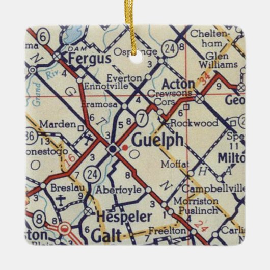 Guelph ON Map Keramisch Ornament (Voorkant)