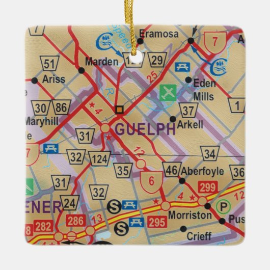 Guelph Ontario Map Keramisch Ornament (Voorkant)