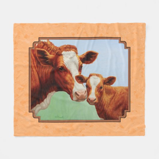 Guernsey Calf en Moeder Koe Peach Fleece Deken (Voorkant (Horizontaal))