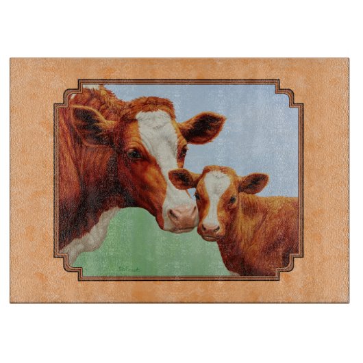 Guernsey Calf en Moeder Koe Peach Snijplank (Voorkant)