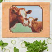 Guernsey Calf en Moeder Koe Peach Theedoek (Gevouwen)