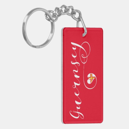 Guernsey Flag Heart Script Design Sleutelhanger (Voorkant Links)