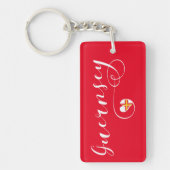 Guernsey Flag Heart Script Design Sleutelhanger (Voorkant)