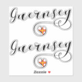 Guernsey Flag Heart Script Design Sticker (Vel)