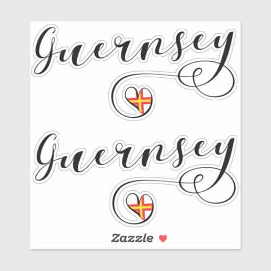 Guernsey Flag Heart Script Design Sticker (Vel)