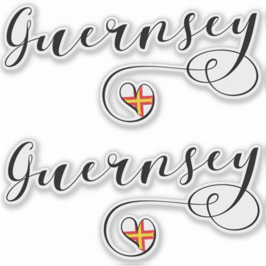 Guernsey Flag Heart Script Design Sticker (Voorkant)