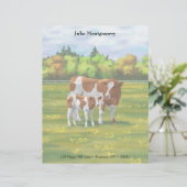 Guernsey Koe en Cute Calf in Summer Pasture Briefhoofd (Staand voorkant)