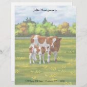 Guernsey Koe en Cute Calf in Summer Pasture Briefhoofd (Voorkant / Achterkant)