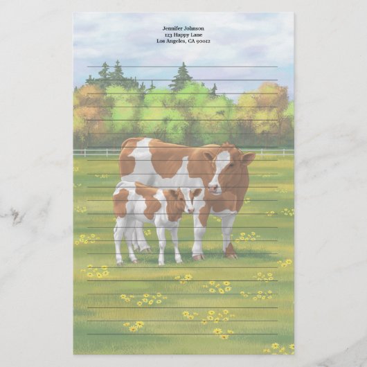 Guernsey Koe en Cute Calf in Summer Pasture Briefpapier (Voorkant)