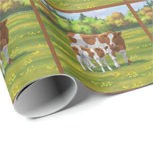 Guernsey Koe en Cute Calf in Summer Pasture Cadeaupapier