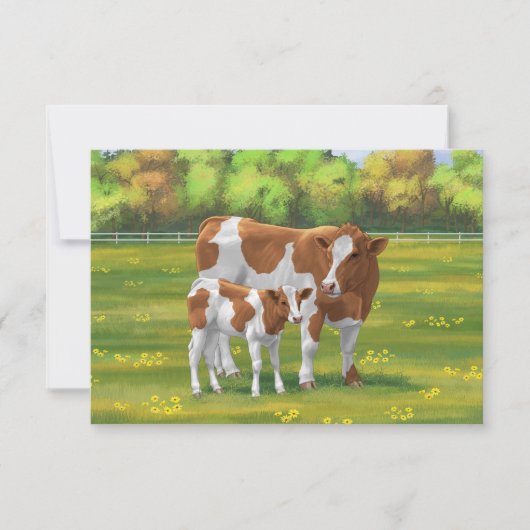 Guernsey Koe en Cute Calf in Summer Pasture Kaart (Voorkant)