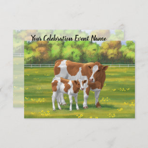 Guernsey Koe en Cute Calf in Summer Pasture Kaart