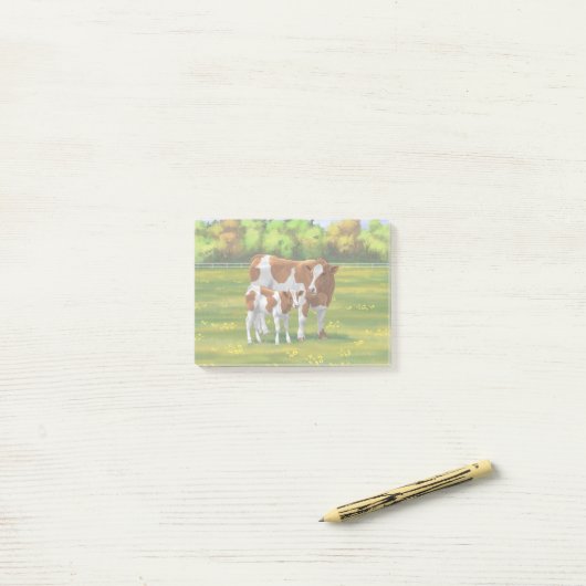 Guernsey Koe en Cute Calf in Summer Pasture Post-it® Notes (Op bureau)