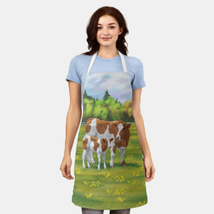 Guernsey Koe en Cute Calf in Summer Pasture Schort
