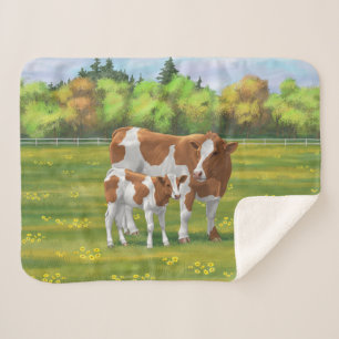 Guernsey Koe en Cute Calf in Summer Pasture Sherpa Deken