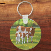 Guernsey Koe en Cute Calf in Summer Pasture Sleutelhanger (Voorkant)