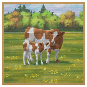 Guernsey Koe en Cute Calf in Summer Pasture Stof