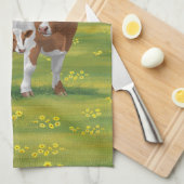 Guernsey Koe en Cute Calf in Summer Pasture Theedoek (Quarter Fold)