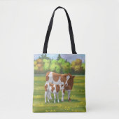 Guernsey Koe en Cute Calf in Summer Pasture Tote Bag (Voorkant)