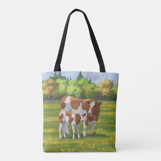 Guernsey Koe en Cute Calf in Summer Pasture Tote Bag (Achterkant)