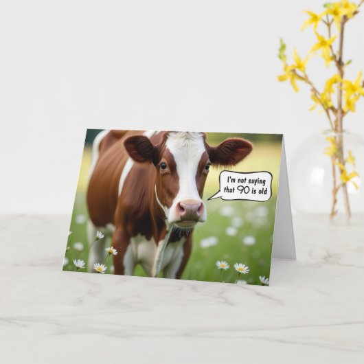 Guernsey Koe Humor Voor 90ste Verjaardag Kaart (Gele Bloem)