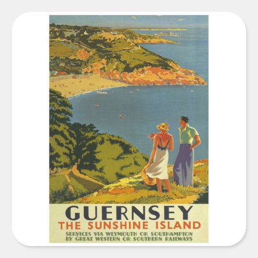 Guernsey - UK - Vintage Travel Vierkante Sticker (Voorkant)