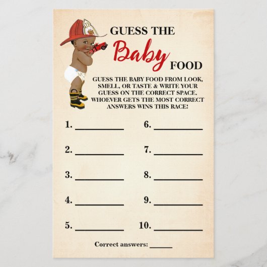 Guess Baby Food AA Brandweerman Baby shower Game K Flyer (Voorkant)