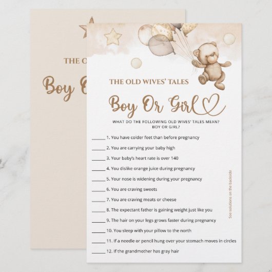 Guess Boy of Girl Tales Baby Beer Baby shower (Voorkant / Achterkant)