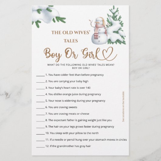 Guess Boy Of Meisje Tales Winter Baby shower Spel (Voorkant)