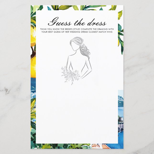 Guess de jurk Amalfi Vrijgezellenfeest spel (Voorkant)